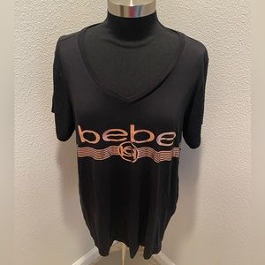 Bebe Sport Black Logo Short Sleeve Hi Low Scoop Neck Shirt Top, Size 3XL